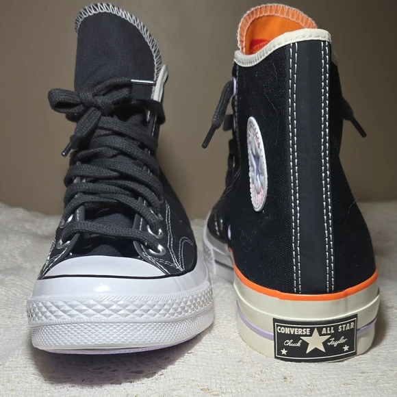 Converse Black High Top Sneakers with Cream, Orange & Purple Trim - Picture 3 of 14
